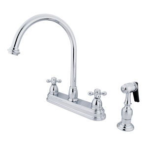 Kingston Brass Restoration Double Handle Kitchen Faucet with Brass Spray