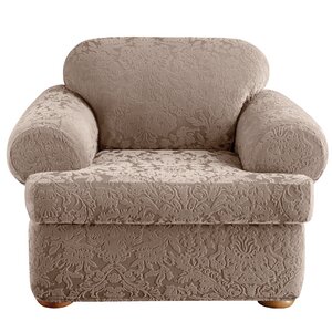 Stretch Jacquard Damask T-Cushion Armchair Slipcover