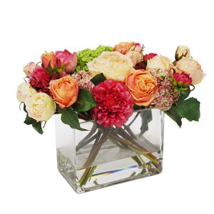 Dahlia Garden Rose Floral Arrangement in Vase