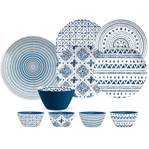 Indochina Ikat Melamine 16 Piece Dinnerware Set, S...