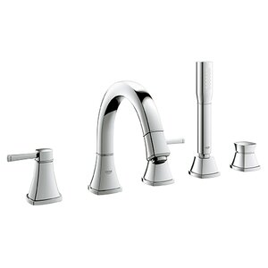 Grandera Double Handle Deck Mount Roman Tub Faucet with Hand Shower
