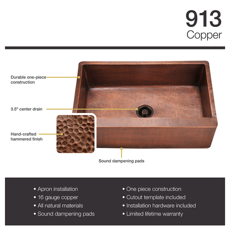 Mrdirect Copper 35 L X 20 W Farmhouse A Kitchen Sink With Copper 35 L X 20 W Farmhouse A Kitchen Sink With Drain Embly