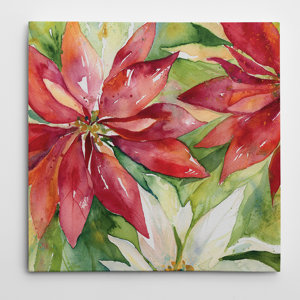 'Watercolor Poinsettia' Painting Print on Wrapped Canvas