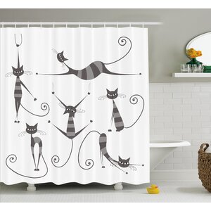 Everly Funny Skinny Striped Cat Shower Curtain