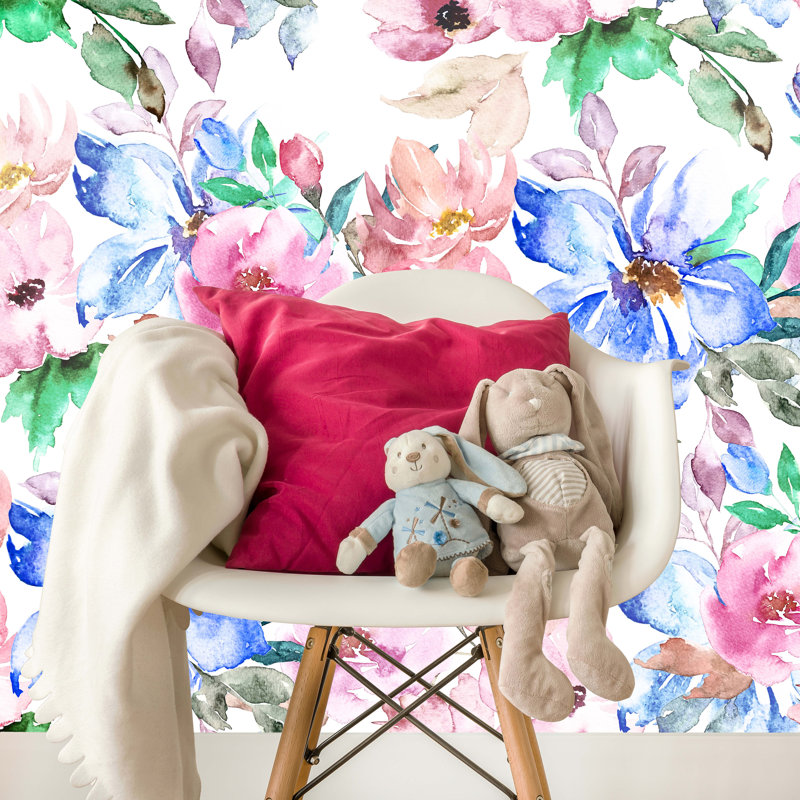 Bungalow Rose Mersey Removable Nursery Watercolor Flowers 6 58 L X Mersey Removable Nursery Watercolor Flowers 6 58 L X 125 W And Stick Wallpaper