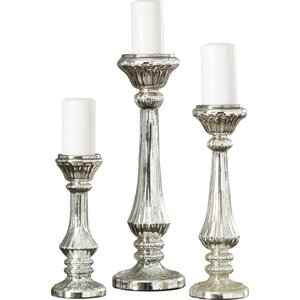 Beautiful Styled 3 Piece Glass Candlestick Set