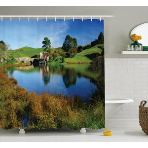 Hobbits Hobbit Land Village House By Lake With Stone Bridge Farmhouse Cottage New Zealand Shower Curtain