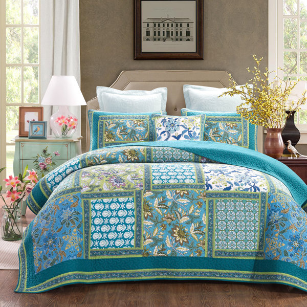 DaDa Bedding Greek Mediterranean Fountain Reversible Quilt Set ...