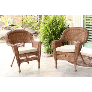 Burrowes Wicker Chair with Cushion (Set of 2)