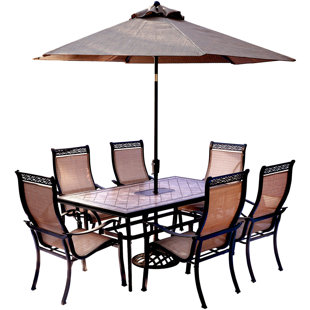 Patio Table Set With Umbrella Wayfair Bucci 7 Piece Dining Set With Table Umbrella And Stand