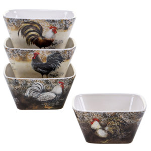 Vintage Rooster 4 Piece Ice Cream Bowl Set