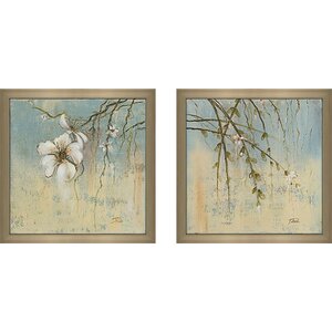 Cherry Blossoms II' 2 Piece Framed Acrylic Painting Print Set Under Glass