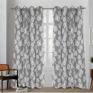 Kennebunkport Cotton Canvas Nature/Floral Semi-Sheer Grommet Curtain Panel (Set of 2)