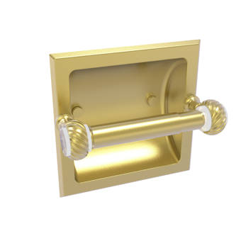 Allied Brass CV-24CD-UNL Clearview Collection Recessed Toilet Paper Holder with Dotted Accents Unlacquered Brass