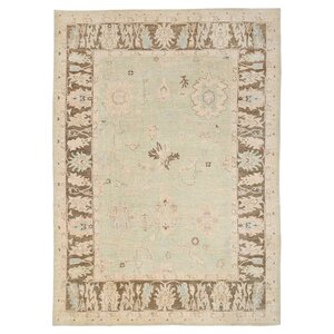 Vegetable Dye Hand-Knotted Light Green Area Rug