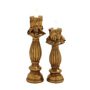 2 Piece LED Polystone Unscented Flameless Candle Set