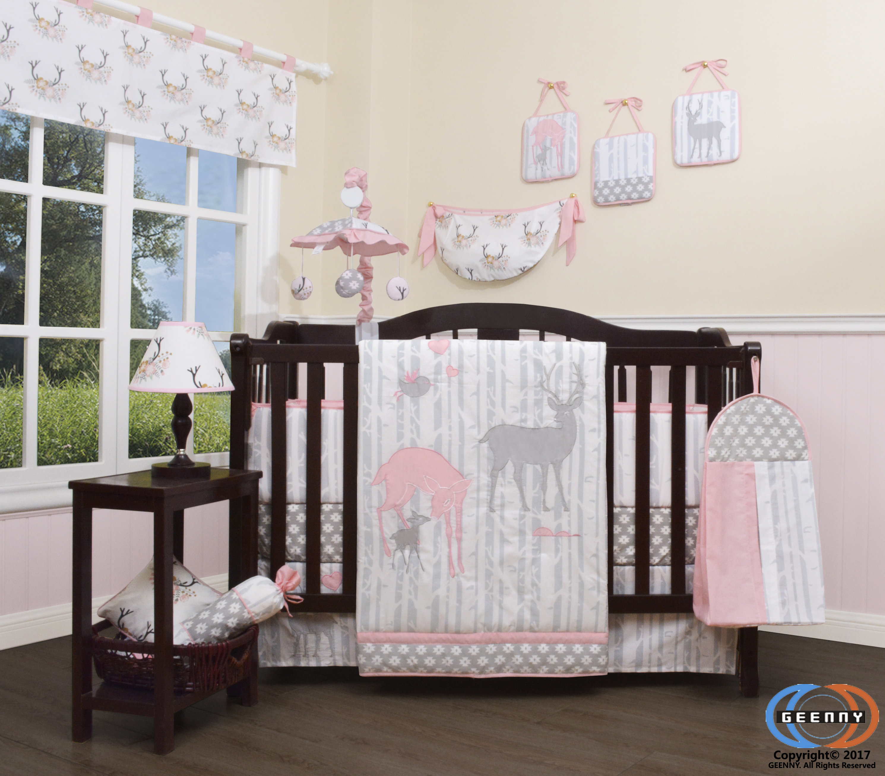 Pink Bedding Sets Baby 3 Pieces Set Grey Purple Floral Baby Crib