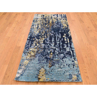 Light Blue Runner Rug Wayfair One Of A Kind Cormack Mosaic Oriental Hand Knotted Runner 2 6 X 5 8 Wool Silk Blue Dark Ivory Area Rug