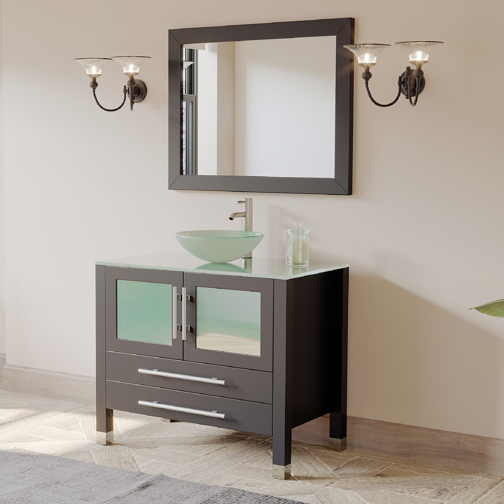 Brayden Studio Meserve Solid Wood Glass Vessel 36 Single Bathroom Vanity Set With Mirror Wayfair