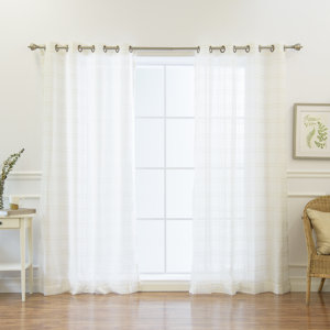 Plaid Sheer Faux Linen Grommet Top Curtain Panels (Set of 2)