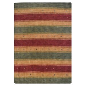 Hand-Woven Green/Red Area Rug