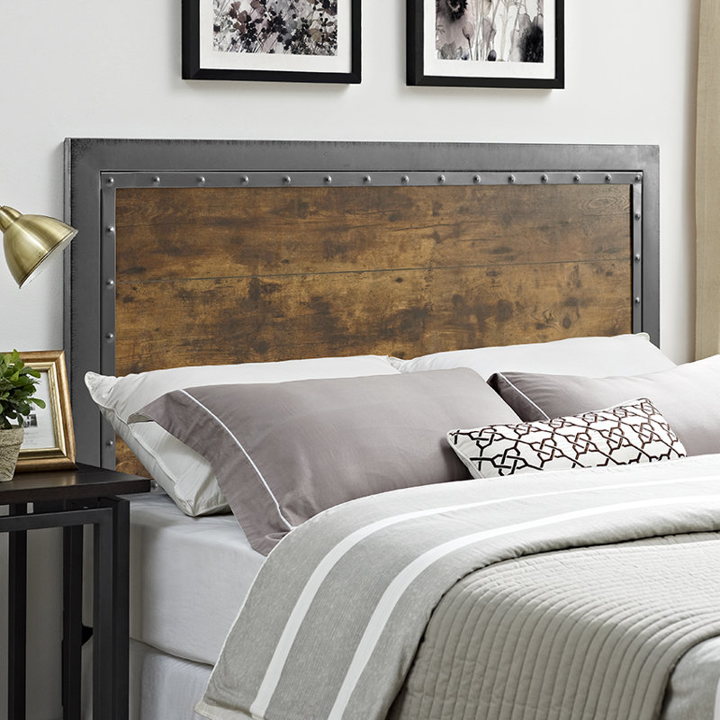 17 Stories Alanha Industrial Wood and Metal Queen Panel Headboard 