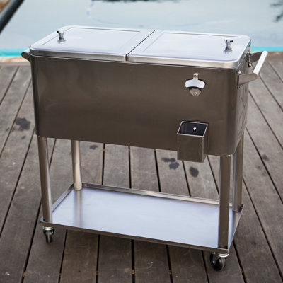 Permasteel 80 Qt Stainless Steel Patio Rolling Cooler Wayfair 80 Qt Stainless Steel Patio Rolling Cooler