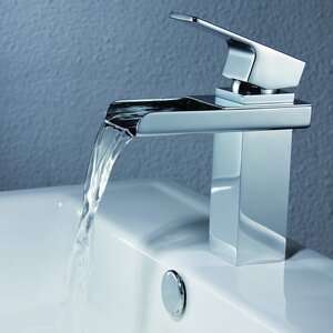 Single Handle Deck Mount Waterfall Bathroom Sink Faucet with Hoses