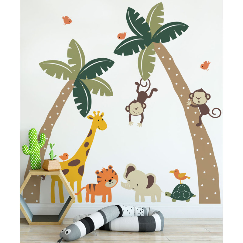 harriet bee errico palm trees with cute jungle animals wall decal