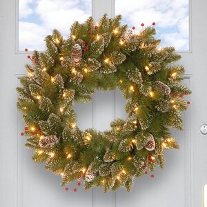 Pre-Lit Spruce Wreath with 50 Battery-Operated White LED Lights