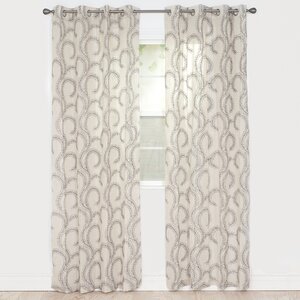 Fern Leaf Embroidered Nature/Floral Semi-Sheer Grommet Single Curtain Panel