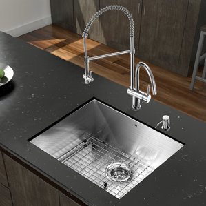 VIGO 23 inch Undermount Single Bowl 16 Gauge Stainless Steel Kitchen Sink with Dresden Chrome Faucet, Grid, Strainer and S...