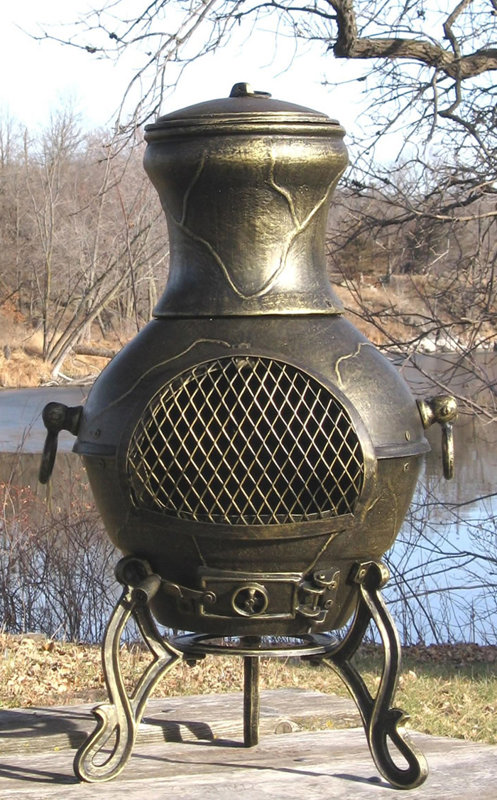 The Blue Rooster Etruscna Style Cast Aluminum Wood Burning Etruscna Style Cast Aluminum Wood Burning Chiminea