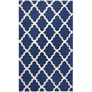 Oneil Hand-Hooked Navy Blue Area Rug