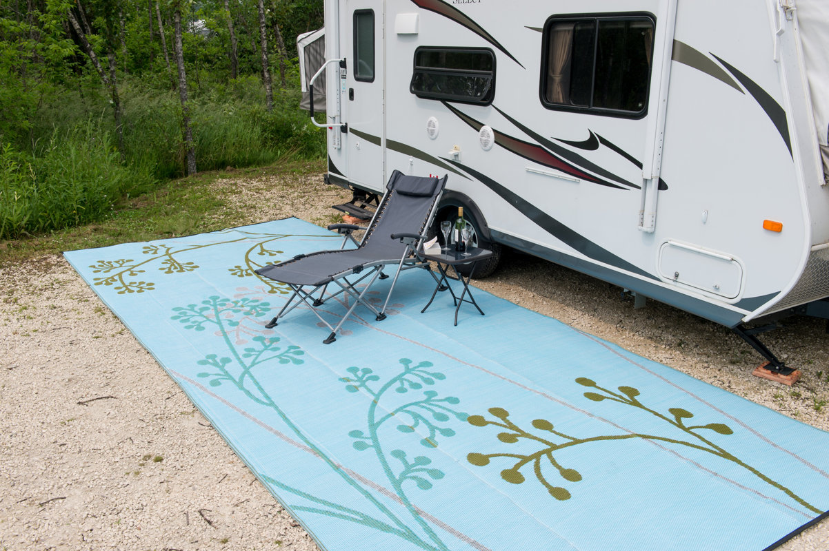 b.b.begonia Fernando Reversible RV/Camping/Patio Mat in Blue/Green ...