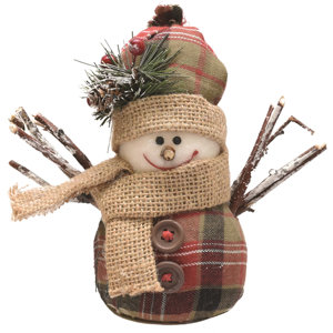 Plaid Snowman with Hat and Scarf Table Top Christmas Figure
