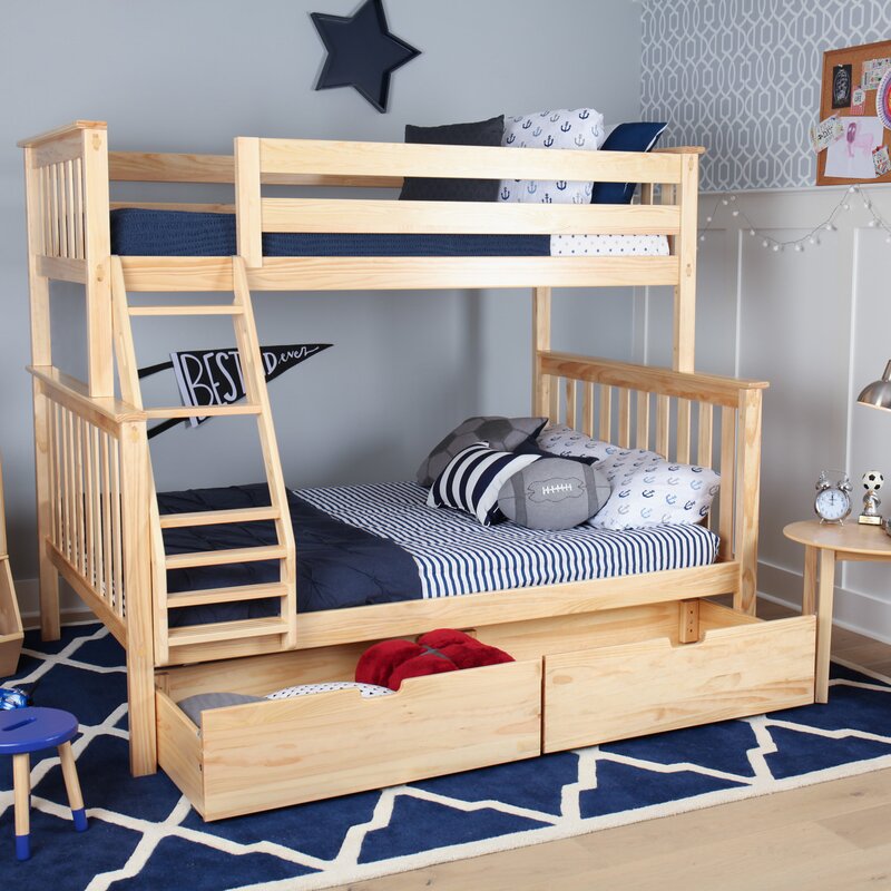 wooden bunk beds with drawers