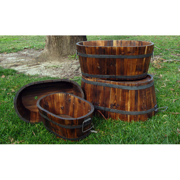 Shine Company Inc. 4Piece Wood Barrel Planter Set & Reviews Wayfair