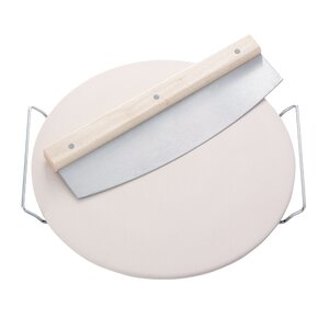 Round Ceramic Pizza Stone with Carrying Tray and Slicer