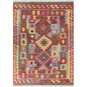One-of-a-Kind Vallejo Kilim Pervin Hand-Woven Wool Red Area Rug