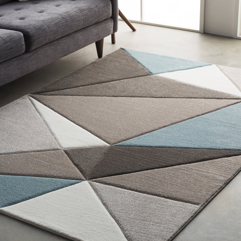 Wrought Studio Mott Street Modern Geometric Carved Teal ...