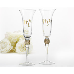 Glitter and Rhinestone Mr. & Mrs. 6 oz. Champagne Flute (Set of 2)