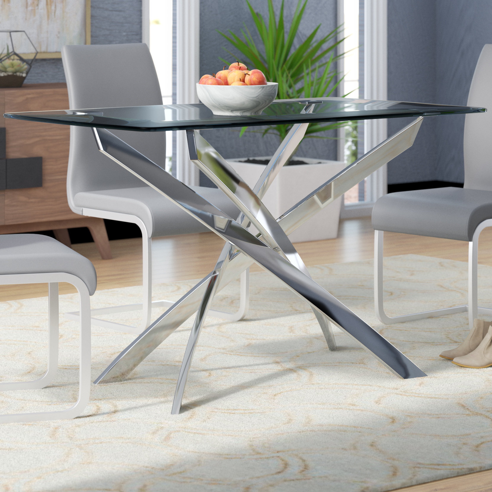 Wade Logan Coraline Glass Top Modern Dining Table Reviews Wayfair