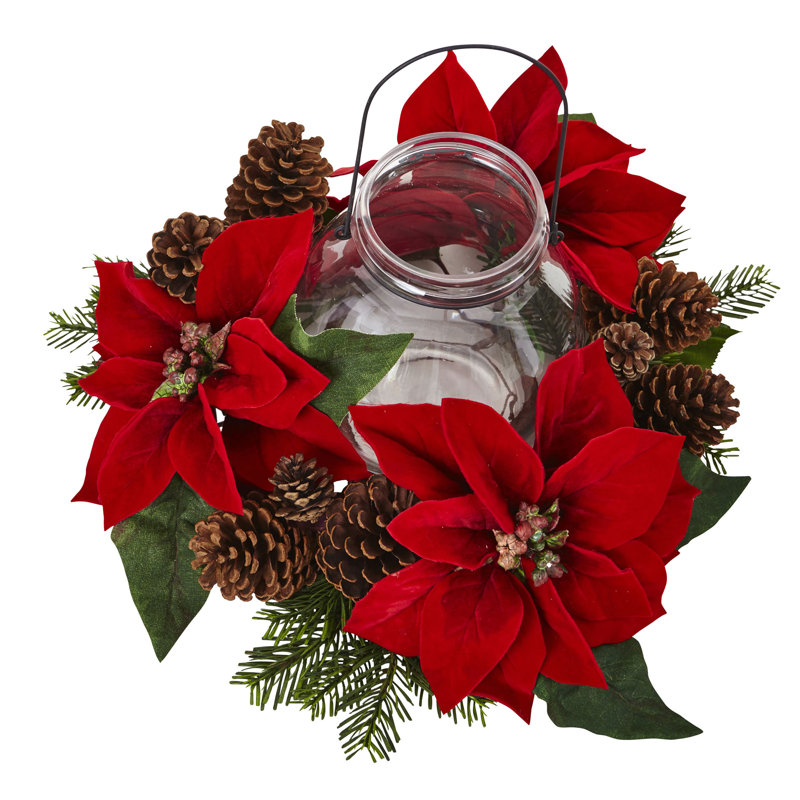 Nearly Natural Poinsettia Pine and Pine Cone Candelabrum & Reviews