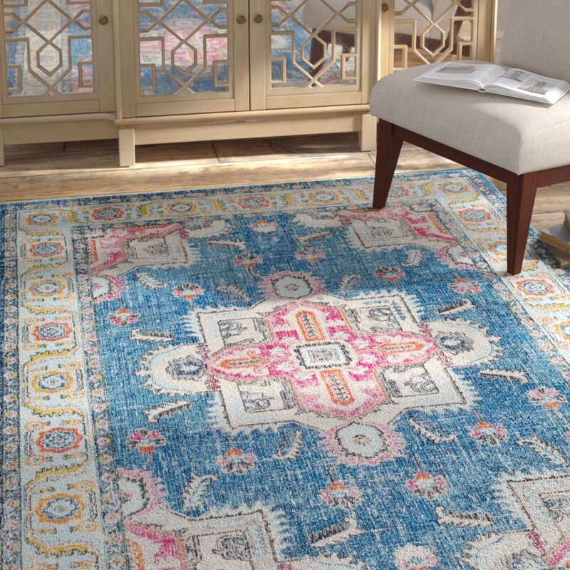 Bungalow Rose Tillamook Sky Blue/Bright Pink Area Rug ...