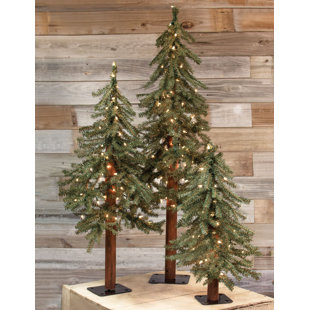 3 Piece Alpine Artificial Christmas Tree Set With Clear White Lights Of 3 Piece Alpine Artificial Christmas Tree Set With Clear White Lights Of