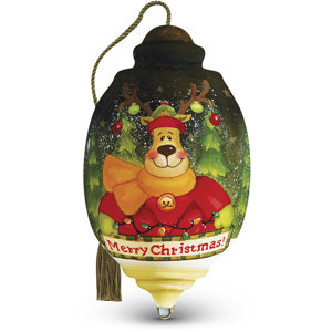 u201cMerry Christmas Reindeeru201d Petite Trillion Shaped Glass Ornament by Angela Anderson