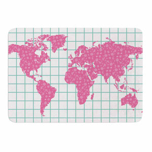 Grid Map Mint Pink by Famenxt Memory Foam Bath Mat