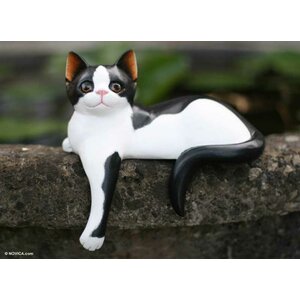 Curious Kitty Wood Figurine