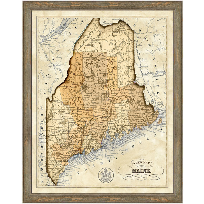 Map of Maine Framed Picture Artwork Print graphic relating to Printable Map of Maine called Map of Maine Framed Impression Artwork Print